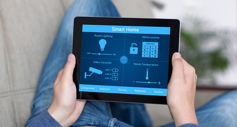 The ability to access and control security components from a mobile device is one of the top smart home trends in Riverside. Close-up of smart home security app.
